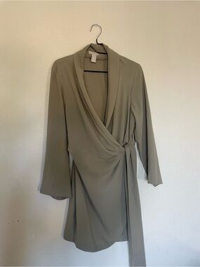 H&M Olive Green Wrap Mini Dress with Shawl Collar